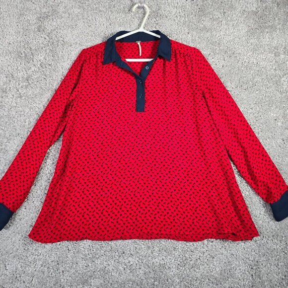 Free‎ People Womens Horse Print Long Sleeve Top Size Small Equestrian Preppy - Picture 2 of 13